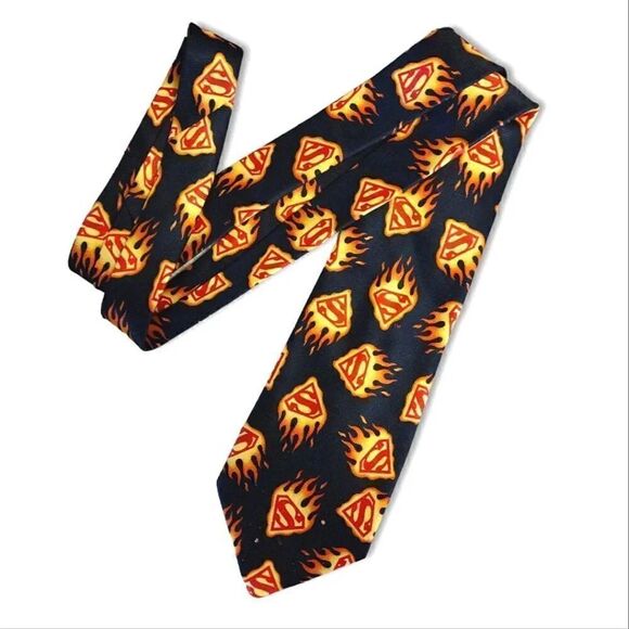 2 VTG DC Comics Superman Logos Black Blue Satin Neck Ties Bundle - Picture 11 of 16